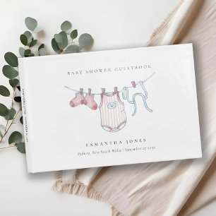 Cute Simple Pink Clothesline Girl Baby Shower Guest Book