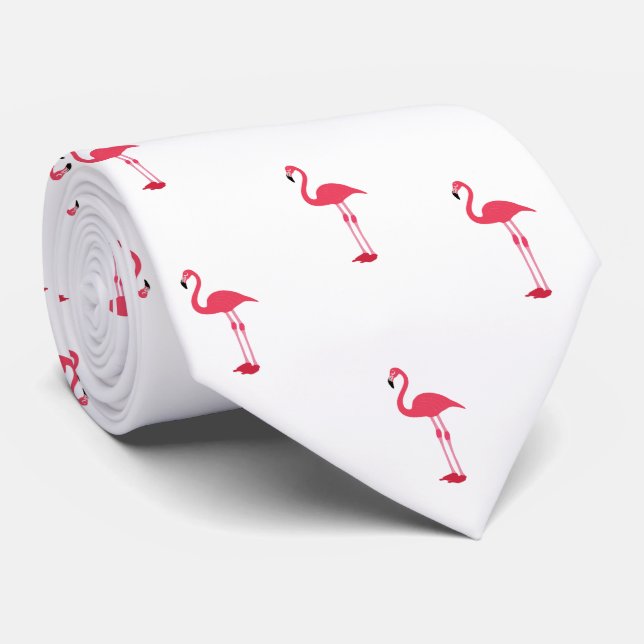 Cute Simple Pink Flamingo Pattern Tie (Rolled)