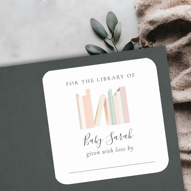 Cute Simple Pink Girl Bookplate Baby Shower Square Sticker (Creator Uploaded)