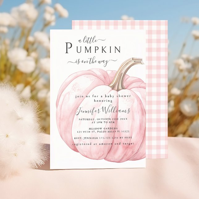 Cute Simple Pink Little Pumpkin Baby Girl Shower Invitation (Creator Uploaded)