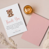 Cute Simple Pink Woodland Bear Baby Shower