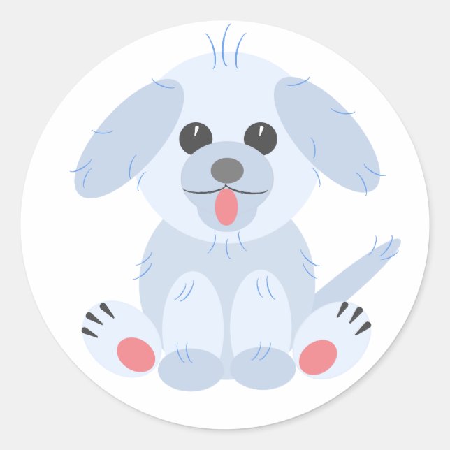 Cute Simple Puppy Dog Pink Pastel Grey Cartoon Classic Round Sticker (Front)