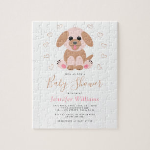 Cute Simple Puppy Personalised Baby Shower Jigsaw Puzzle