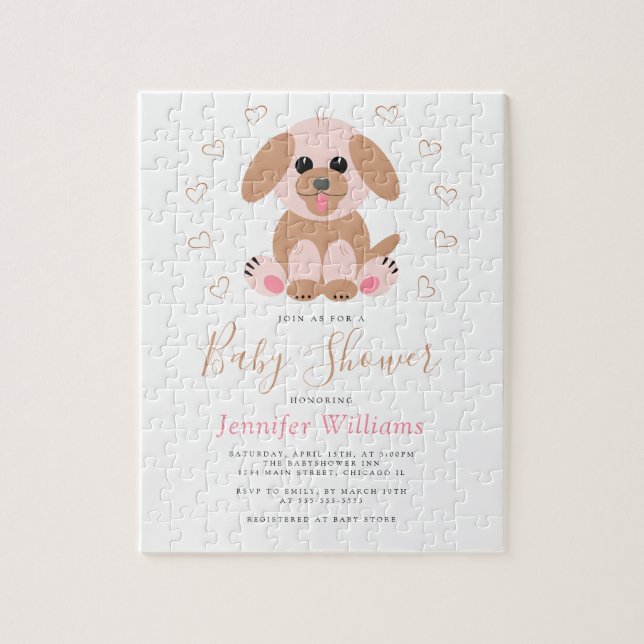 Cute Simple Puppy Personalised Baby Shower Jigsaw Puzzle (Vertical)