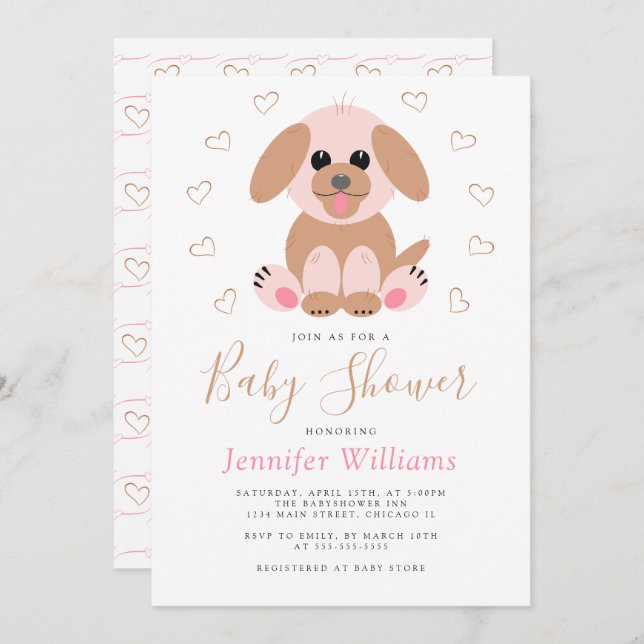 Cute Simple Puppy Personalised Neutral Baby Shower Invitation (Front/Back)