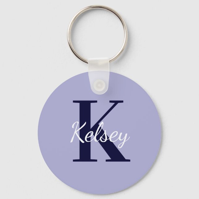 Cute Simple Purple Monogram Initial First Name Key Ring (Front)