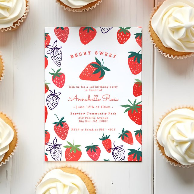 Cute Simple Red Berry Sweet Birthday Invitation (Creator Uploaded)