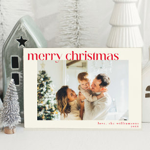 Cute Simple Red Modern Custom Photo Christmas Holiday Card