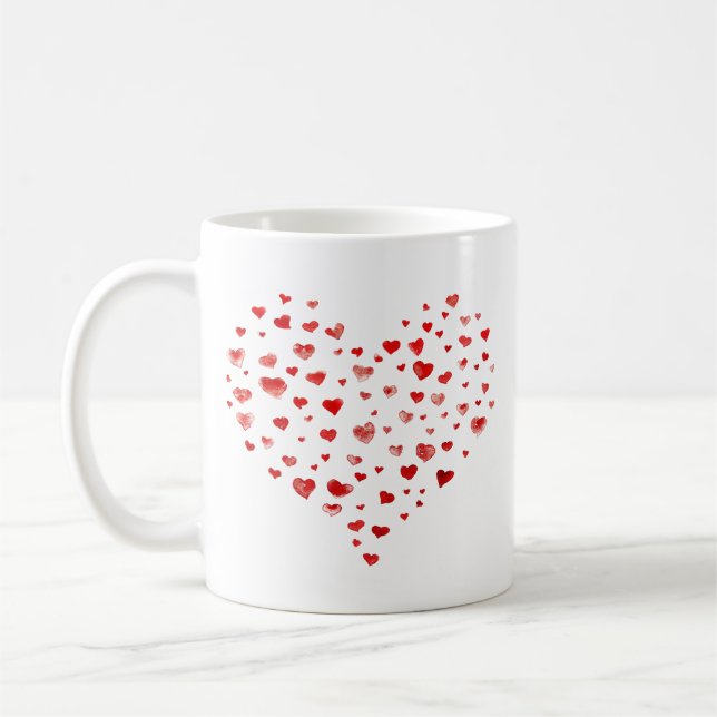 Cute Simple Red Watercolor Hearts Coffee Mug (Left)