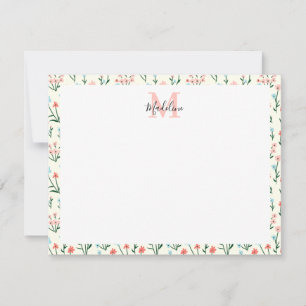 Cute Simple Rose Flower Pink Monogram Name Card