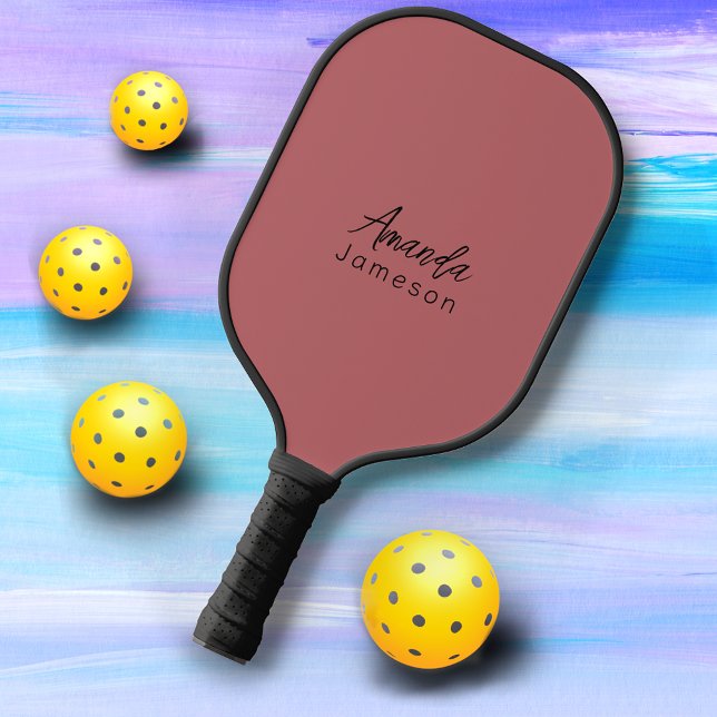 Cute Simple Rose Pink Monogram Full Name Pickleball Paddle (Creator Uploaded)