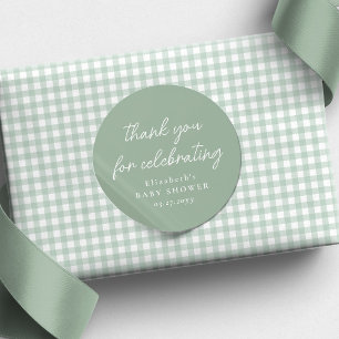 Cute simple sage green baby shower thank you classic round sticker