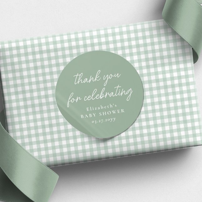 Cute simple sage green baby shower thank you classic round sticker (Creator Uploaded)