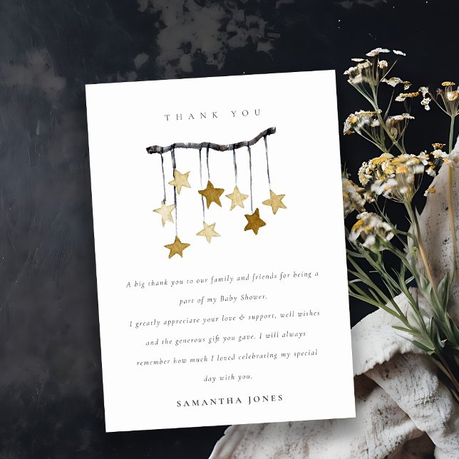 Cute Simple Star Mobile Neutral Yellow Baby Shower Thank You Card (Creator Uploaded)