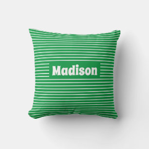 Cute Simple Stripes Green and White Custom Name Cushion
