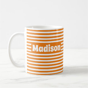 Cute Simple Stripes Orange and White Custom Name Coffee Mug