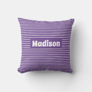Cute Simple Stripes Purple and White Custom Name Cushion