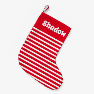 Cute Simple Stripes Red and white Custom Name Pet Small Christmas Stocking