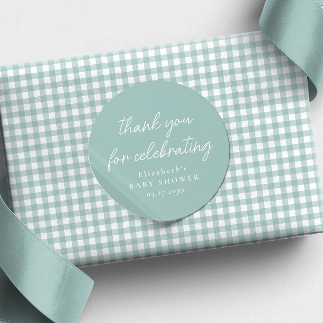 Cute simple teal baby shower thank you classic round sticker (Creator Uploaded)