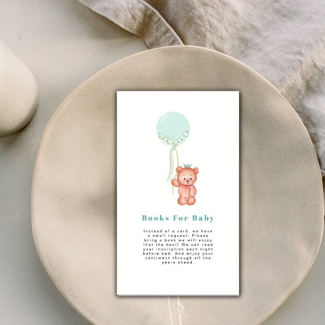 Cute Simple Teddy Bear Baby Shower Books For Baby Enclosure Card (Cute Simple Teddy Bear Baby Shower Books For Baby Enclosure Card)