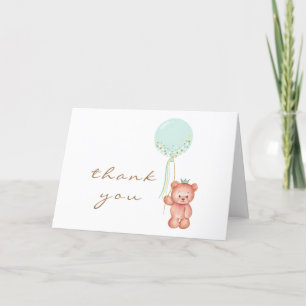Cute Simple Teddy Bear Balloon Baby Shower Thank You Card