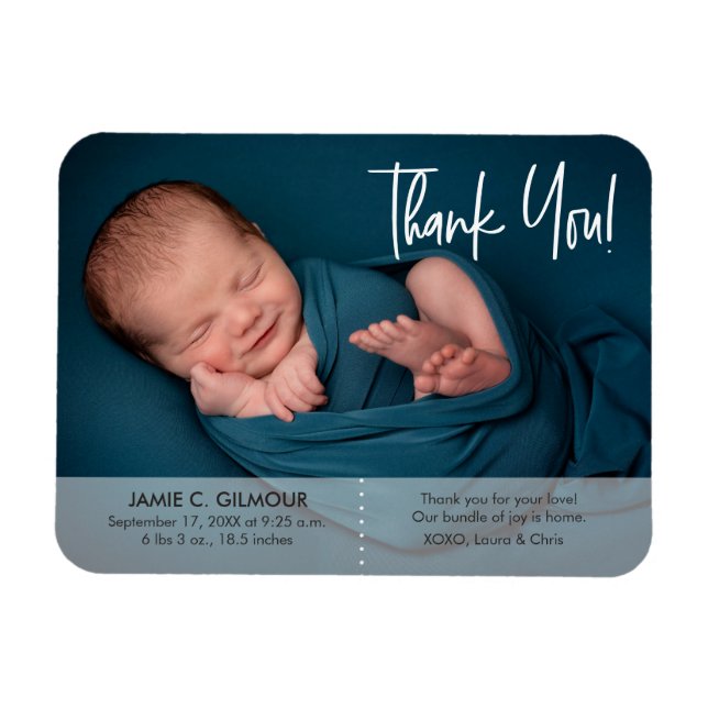 Cute Simple Thank You Baby Name Stat Photo birth Magnet (Horizontal)