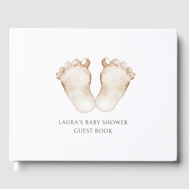 Cute Simple Watercolor Baby Feet Baby Shower Guest Book (Front)