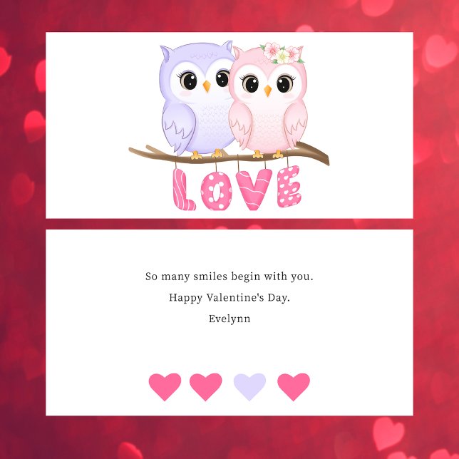 Cute Simple Watercolor Owls Valentine Flat Card (Creator Uploaded)