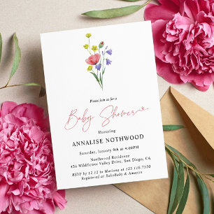 Cute Simple Watercolor Wildflower Baby Shower  Invitation