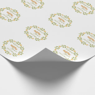 Cute Simple Watercolor Wreath Baby Shower Name Wrapping Paper