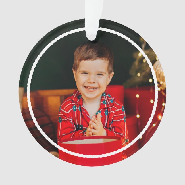 Cute simple wavy outline personalised red photo  ornament (Front)