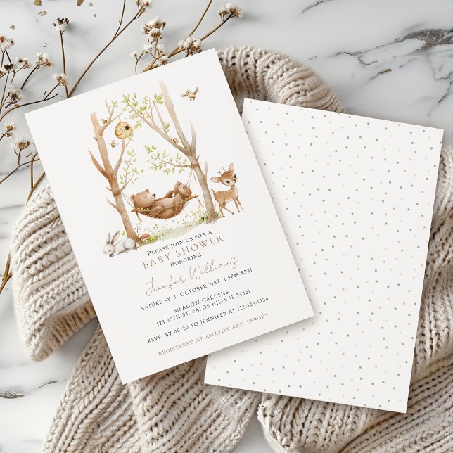 Cute Simple Woodland animals Baby Boy Shower Invitation (Creator Uploaded)