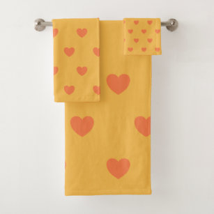 Cute Simple Yellow and Orange Heart Pattern Bath Towel Set