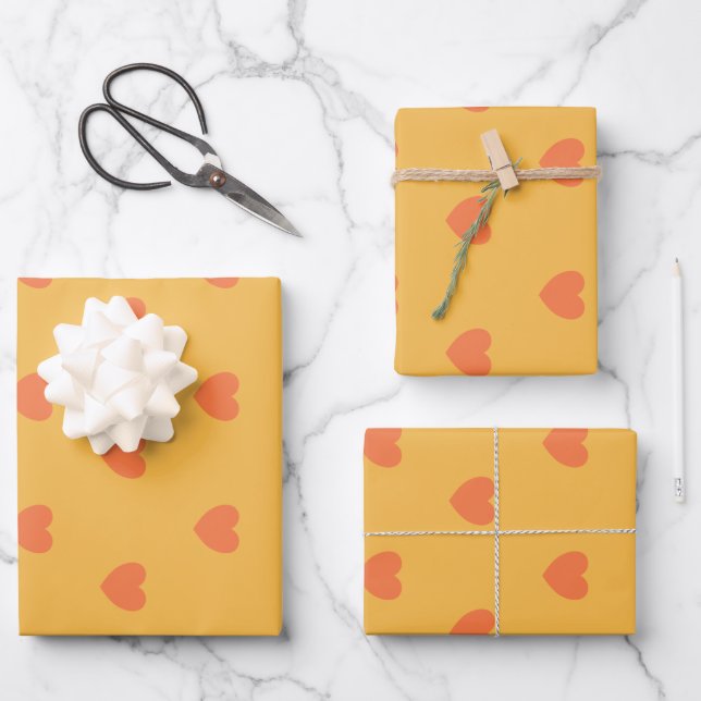 Cute Simple Yellow and Orange Heart Pattern  Wrapping Paper Sheet (Front)