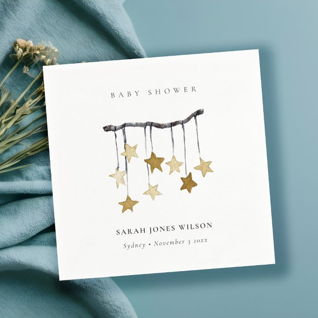 Cute Simple Yellow Neutral Star Mobile Baby Shower Napkin (Creator Uploaded)