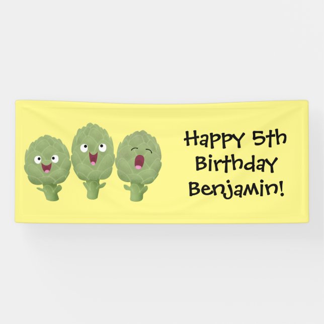 Cute singing artichokes vegetable cartoon banner (Horizontal)