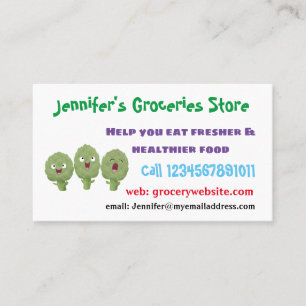 Cute singing artichokes vegetable cartoon business card