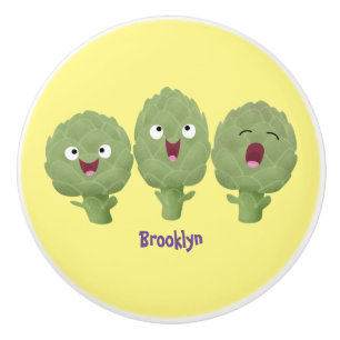 Cute singing artichokes vegetable cartoon ceramic knob