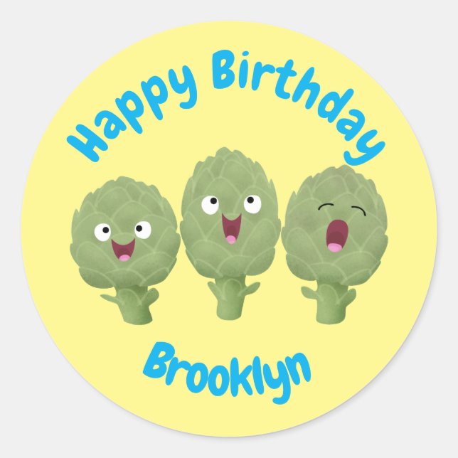Cute singing artichokes vegetable cartoon classic  round sticker (Front)