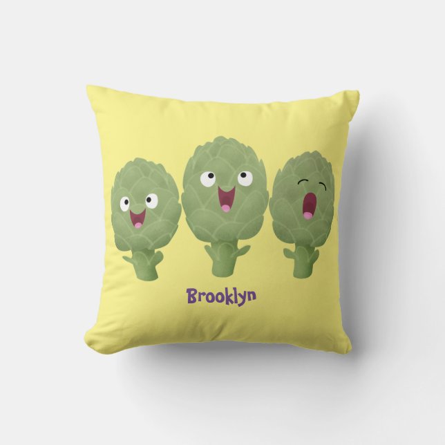 Cute singing artichokes vegetable cartoon cushion (Front)