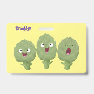 Cute singing artichokes vegetable cartoon ID badge
