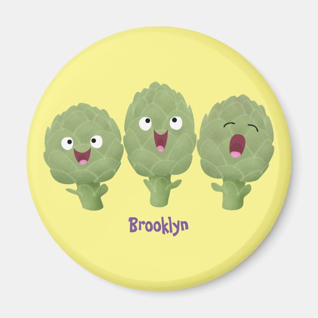 Cute singing artichokes vegetable cartoon magnet (Front)