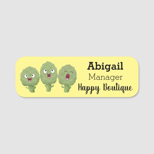 Cute singing artichokes vegetable cartoon name tag (Front)