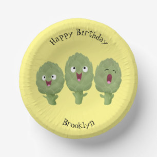 Cute singing artichokes vegetable cartoon paper plate