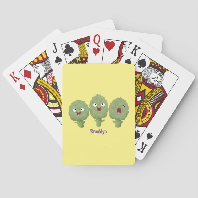 Cute singing artichokes vegetable cartoon  playing cards (Back)