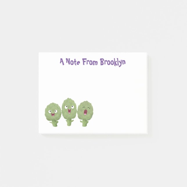 Cute singing artichokes vegetable cartoon post-it notes (Front)