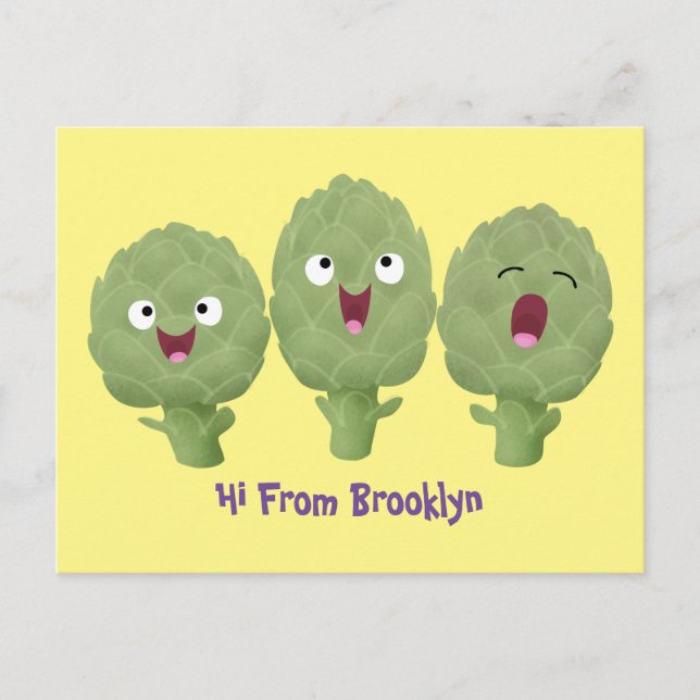 Cute singing artichokes vegetable cartoon postcard (Front)