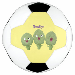 Cute singing artichokes vegetable cartoon soccer ball