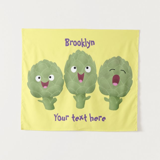 Cute singing artichokes vegetable cartoon tapestry (Front (Horizontal))