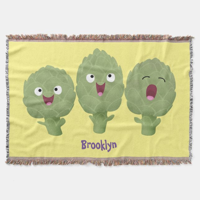 Cute singing artichokes vegetable cartoon throw blanket (Front)